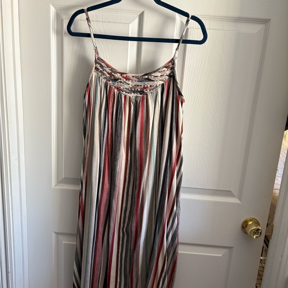 The Odells Anthropologie Women's Lattice Yoke Puglia Stripe Cotton Dress - Picture 5 of 8